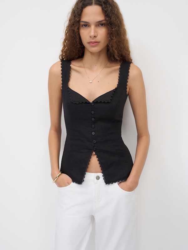 Viola Linen Top - Black