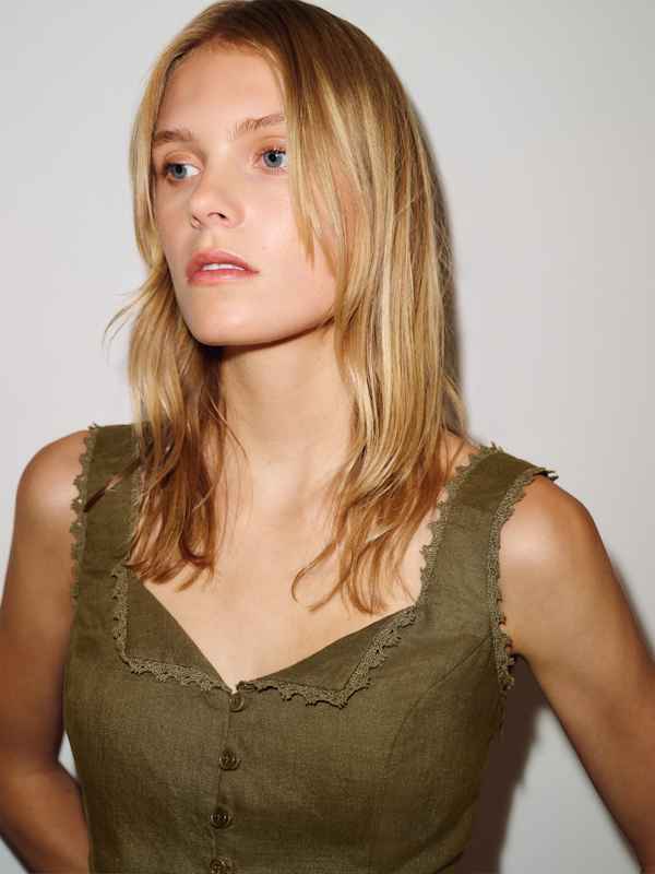 Viola Linen Top - Dark Olive