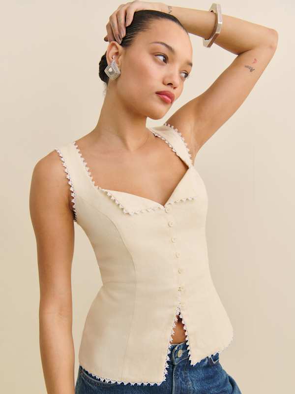 Viola Linen Top - Sugar