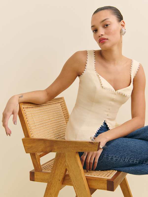 Viola Linen Top - Sugar