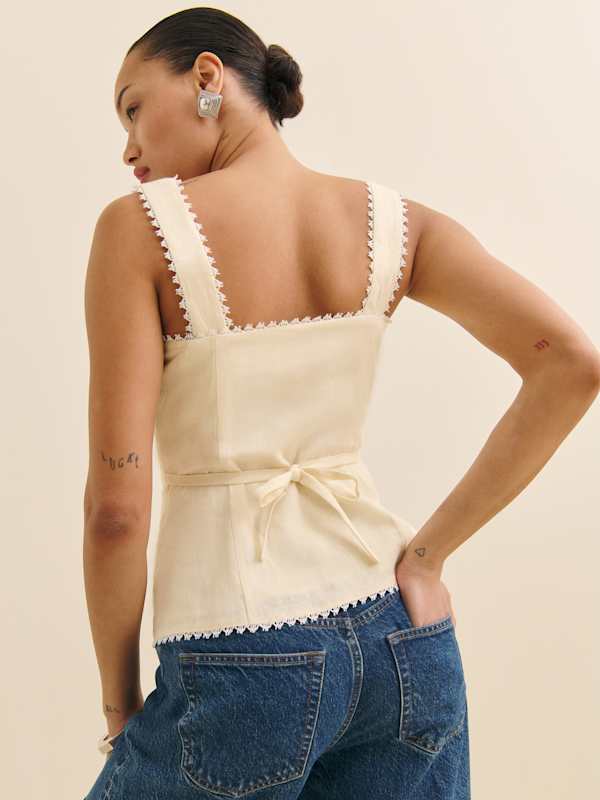 Viola Linen Top - Sugar