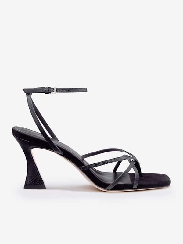 Gen Heeled Sandal - Black Snake Suede