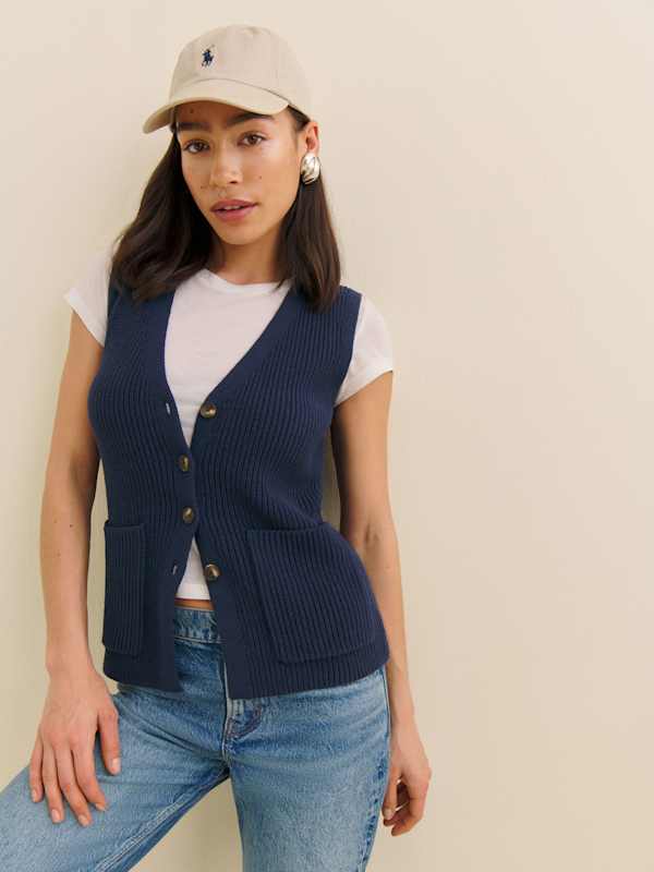 Faye Cotton Sweater Vest - Navy