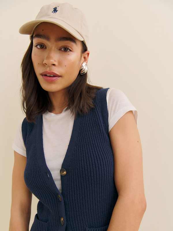 Faye Cotton Sweater Vest - Navy