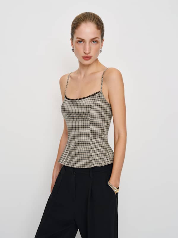 Genevieve Top - Beige And Black Check