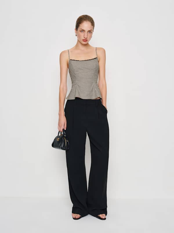 Genevieve Top - Beige And Black Check