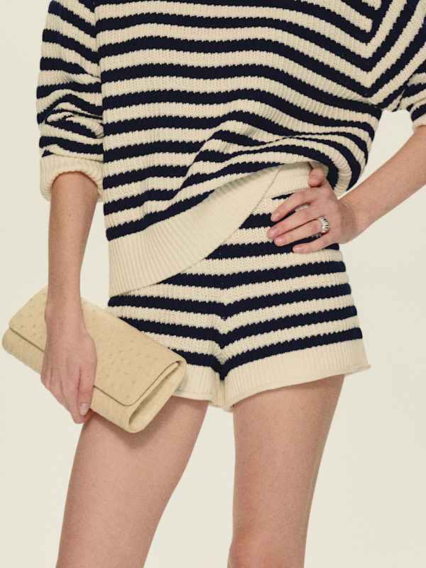 Collie Cotton Shorts - Navy Fior Di Latte Textured Stripe