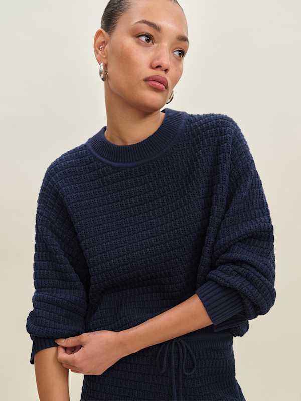 Collie Oversized Cotton Crew - Navy