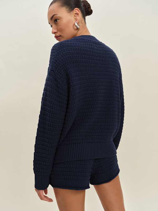 Collie Oversized Cotton Crew - Navy