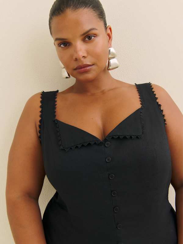 Viola Linen Top Es - Black