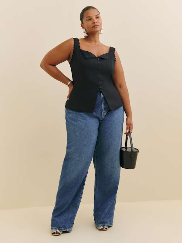 Viola Linen Top Es - Black