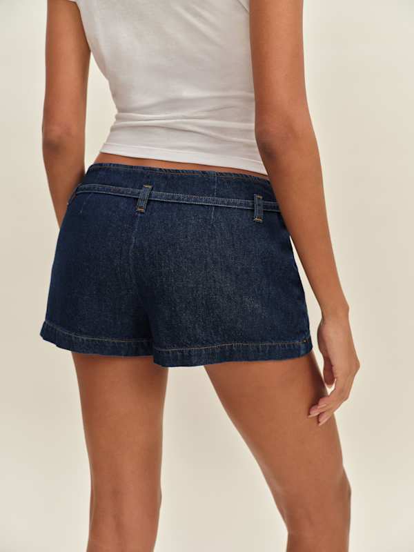 Khloe Low Rise Denim Skort - Biarritz Belted