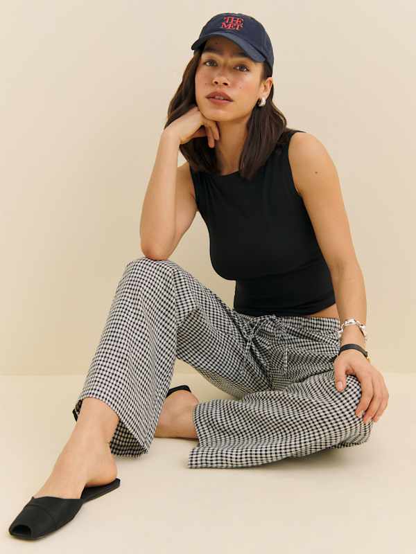 Olina Linen Cropped Pant - Remy Check