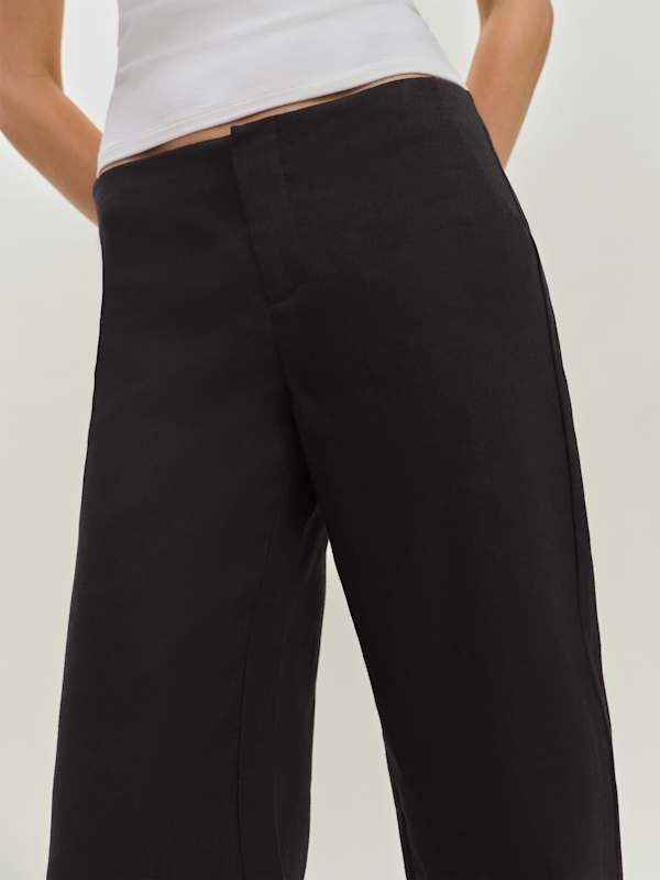 Petites Vida Linen Low Rise Pant - Black