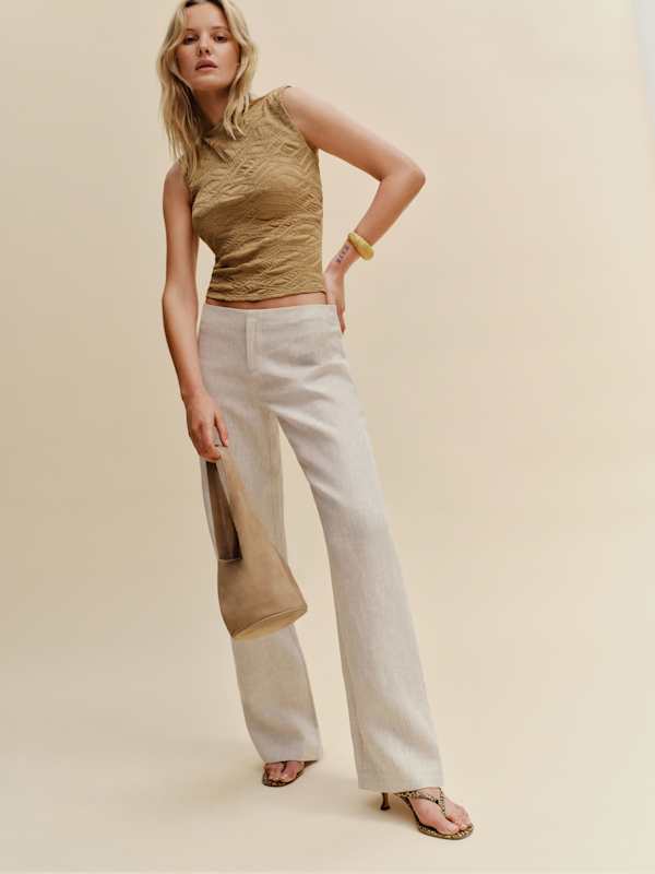 Petites Vida Linen Low Rise Pant - Oatmeal