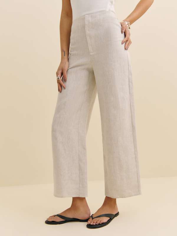 Petites Joni Linen Cropped Pant - Oatmeal