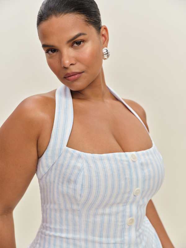 Mariela Linen Dress Es - Swan Stripe