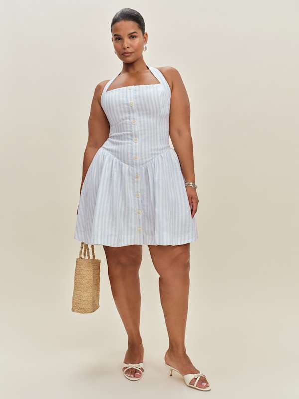 Mariela Linen Dress Es - Swan Stripe
