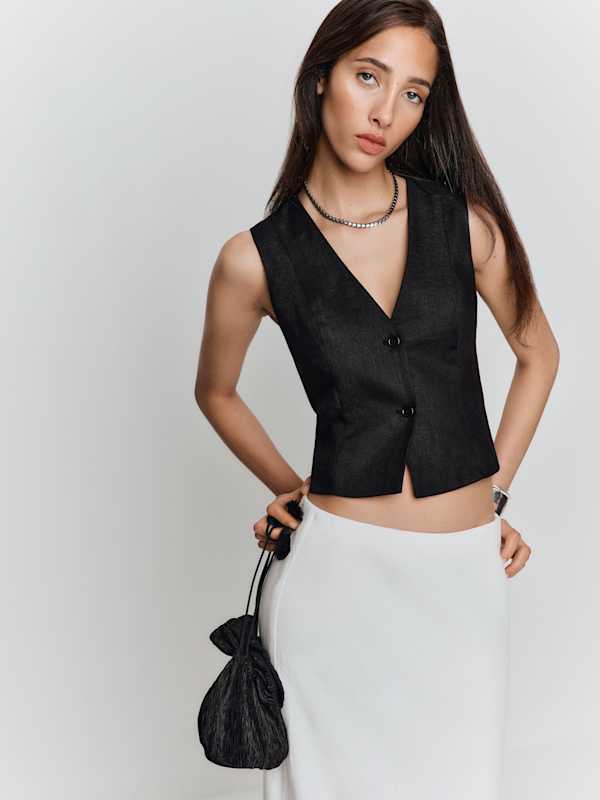 Anita Linen Vest - Black