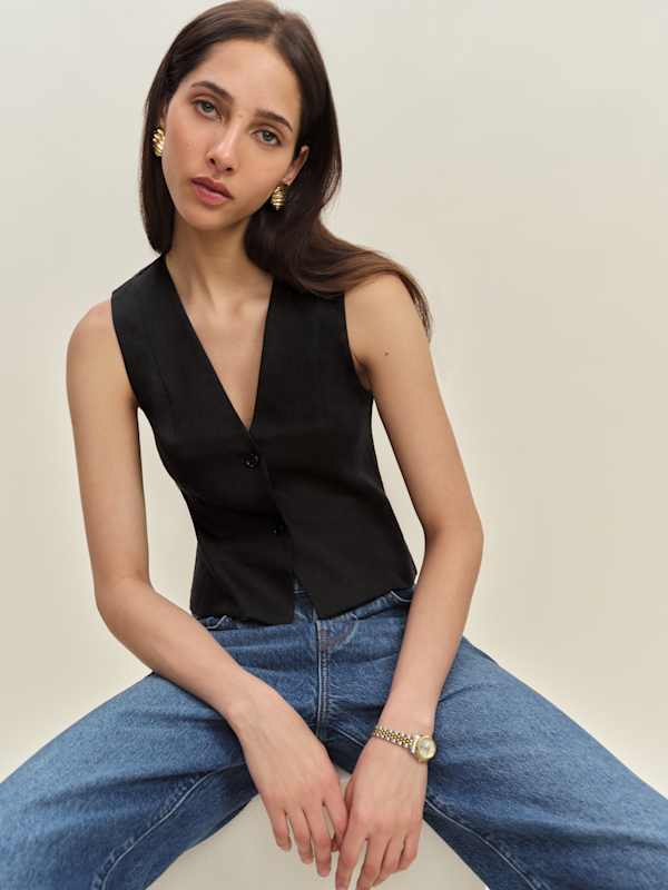 Anita Linen Vest - Black