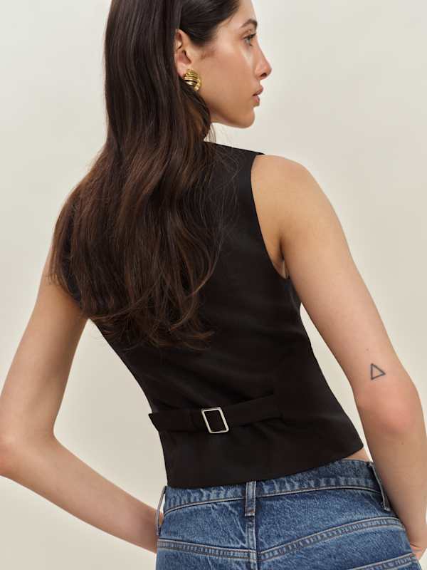 Anita Linen Vest - Black