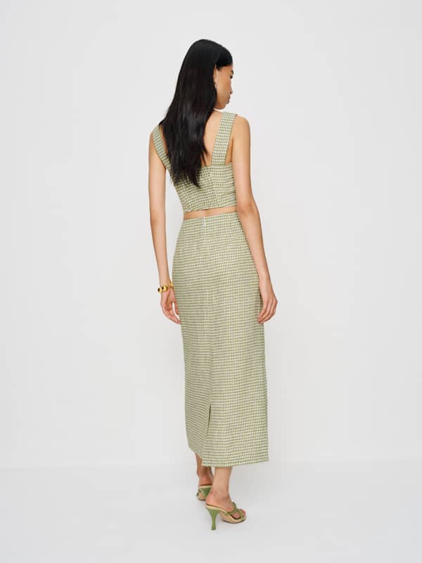 Britt Linen Skirt - Avocado Check