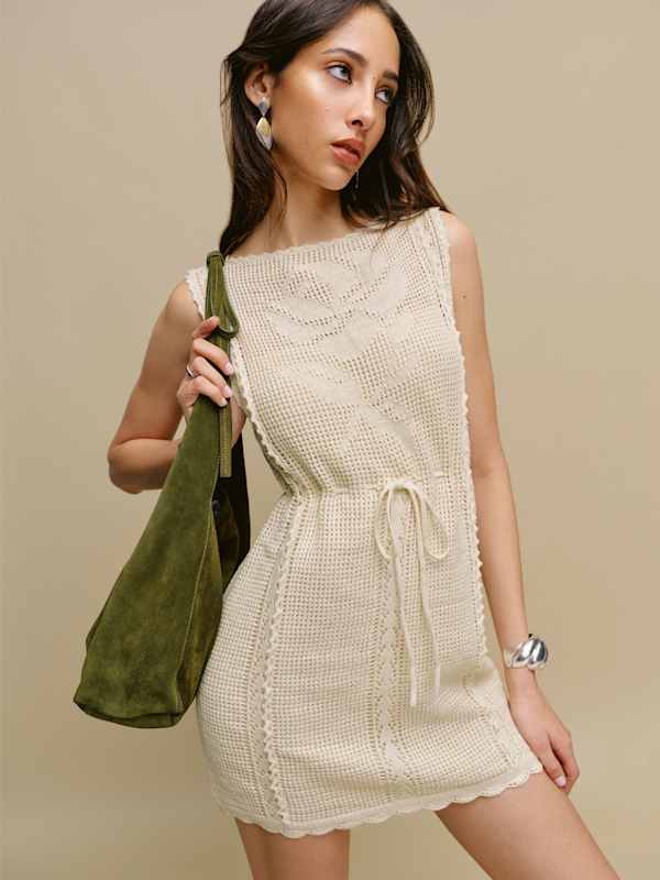 Lilliana Linen Cotton Crochet Dress - Gossamer