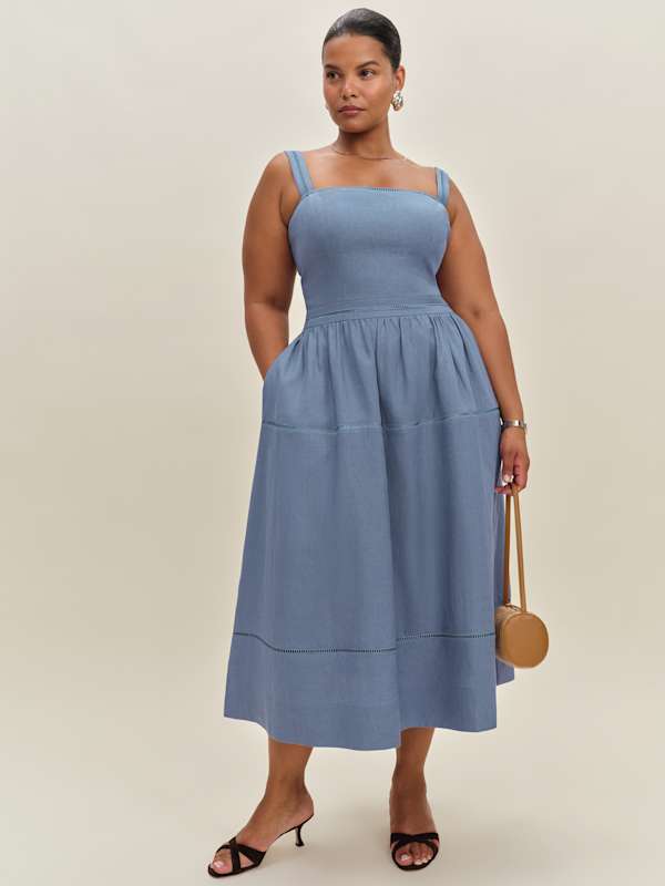 Everett Linen Dress Es - Cornflower