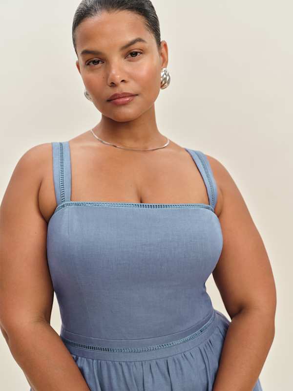 Everett Linen Dress Es - Cornflower