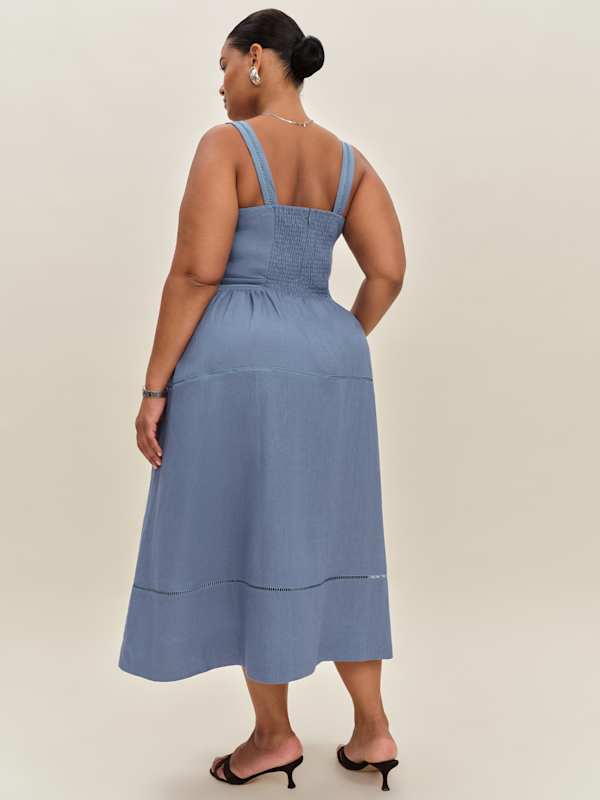 Everett Linen Dress Es - Cornflower