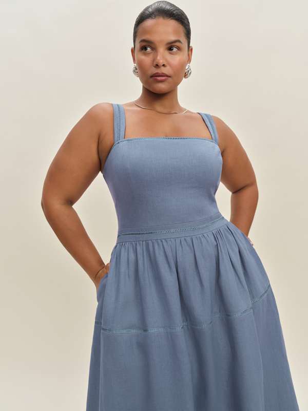 Everett Linen Dress Es - Cornflower