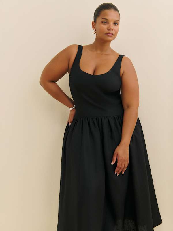 Robe en lin Roslyn grandes tailles - Noir