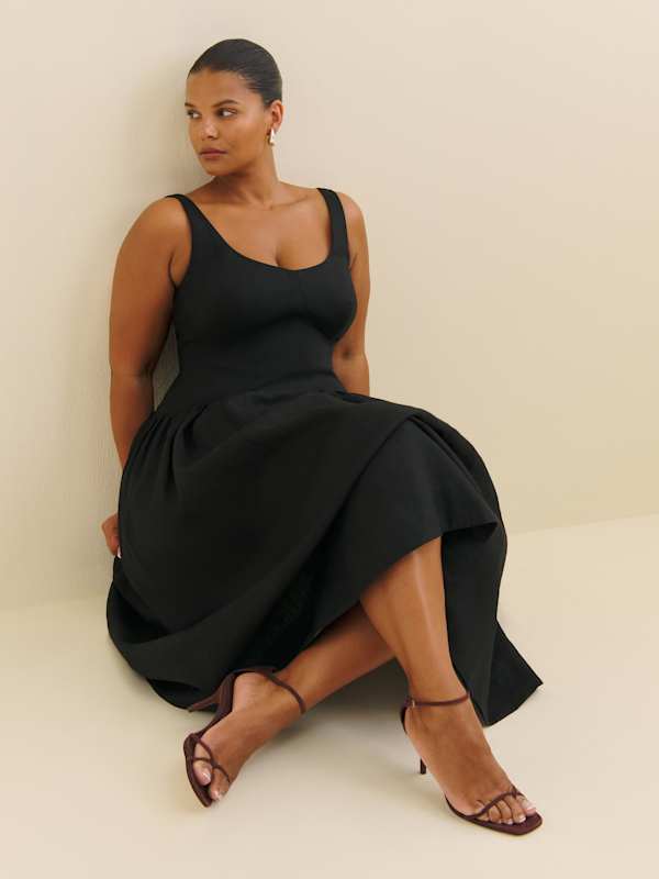 Robe en lin Roslyn grandes tailles - Noir