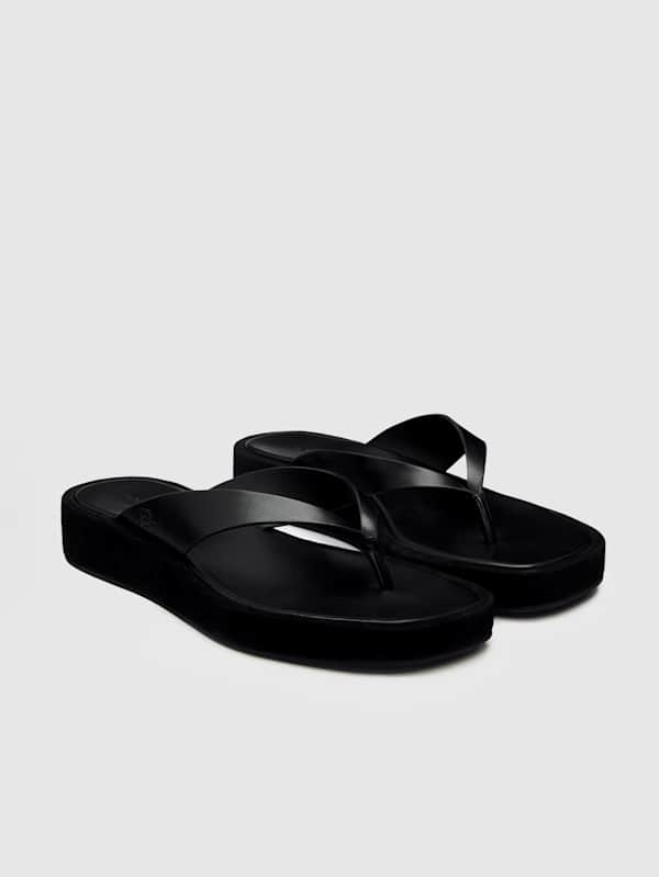 Eden Platform Thong - Black Suede Leather