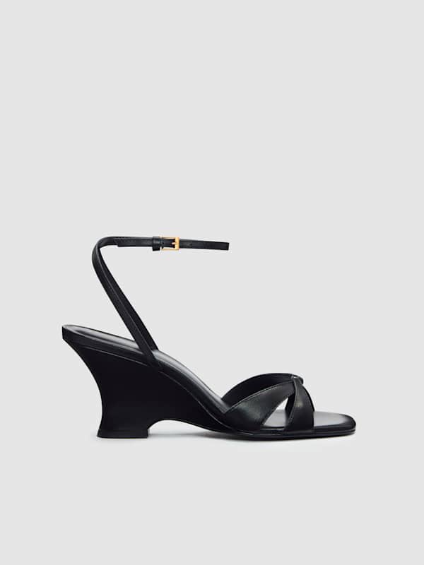 Margo Wedge Sandal - Black Leather
