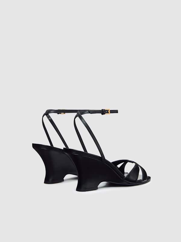 Margo Wedge Sandal - Black Leather