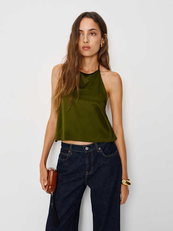 Jeany Silk Top - Moss Garden