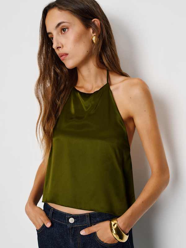 Jeany Silk Top - Moss Garden