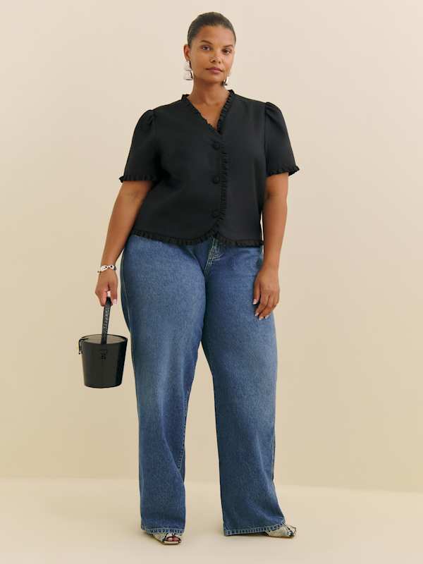 Bess Linen Top Es - Black