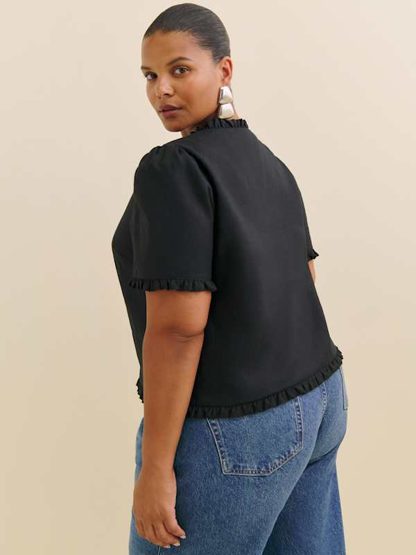 Bess Linen Top Es - Black