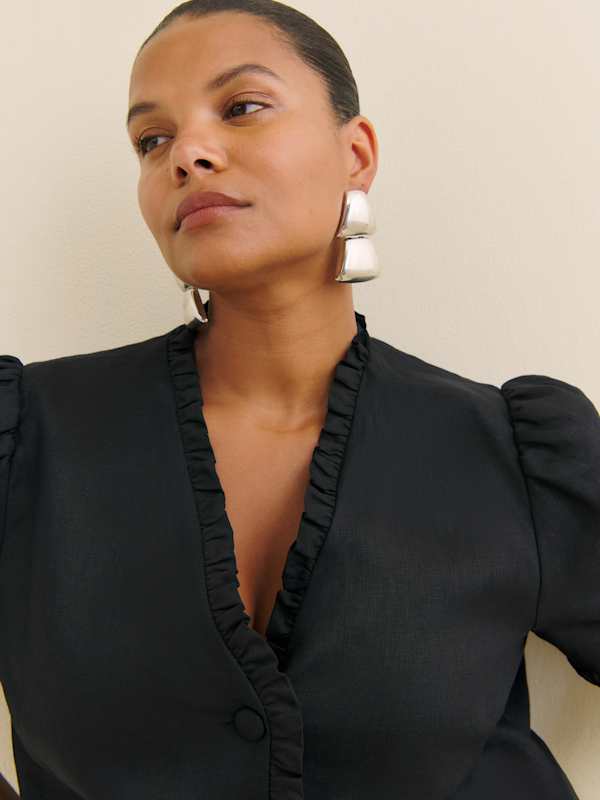 Bess Linen Top Es - Black