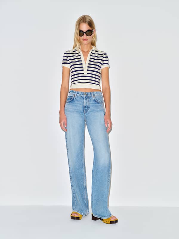 Bentley Cotton Polo Sweater - Fior Di Latte Navy Multi Stripe