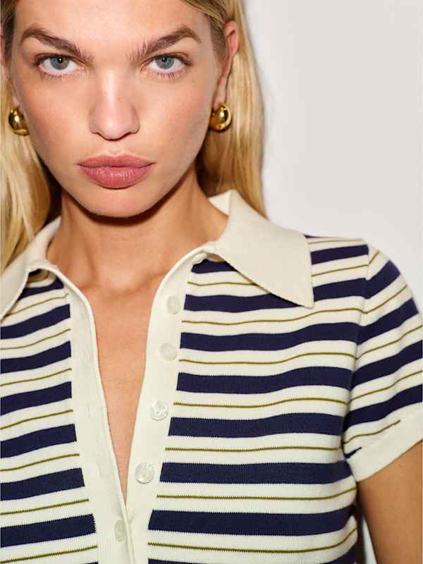 Bentley Cotton Polo Sweater - Fior Di Latte Navy Multi Stripe