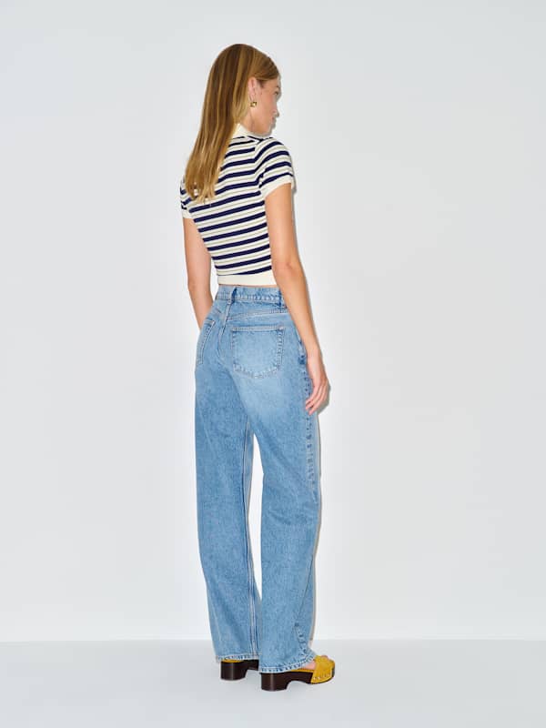 Bentley Cotton Polo Sweater - Fior Di Latte Navy Multi Stripe