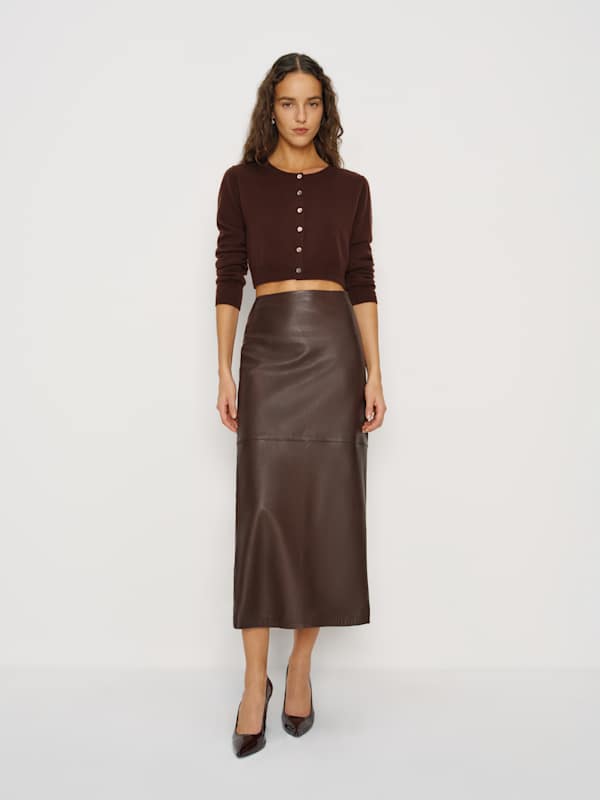 Janie Cashmere Crew Cardigan - Mahogany