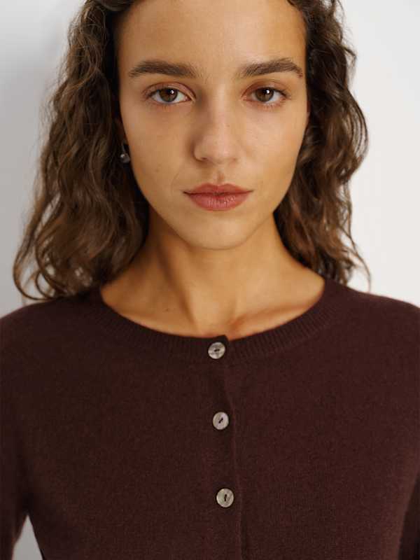 Janie Cashmere Crew Cardigan - Mahogany