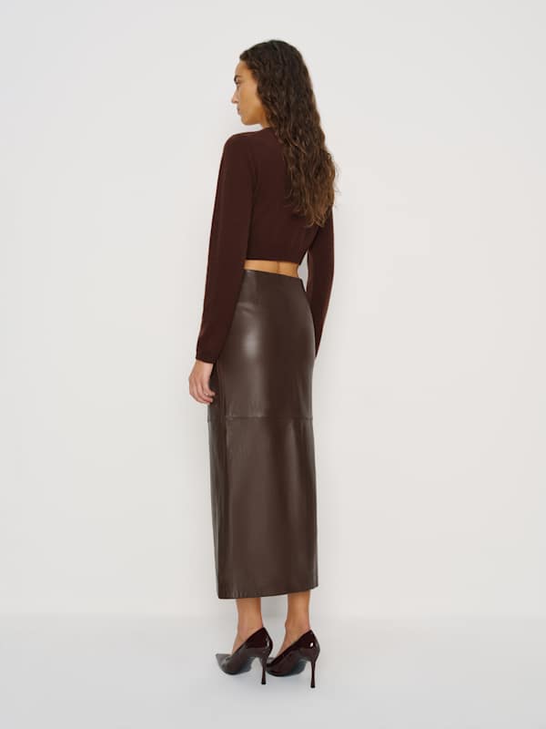 Janie Cashmere Crew Cardigan - Mahogany