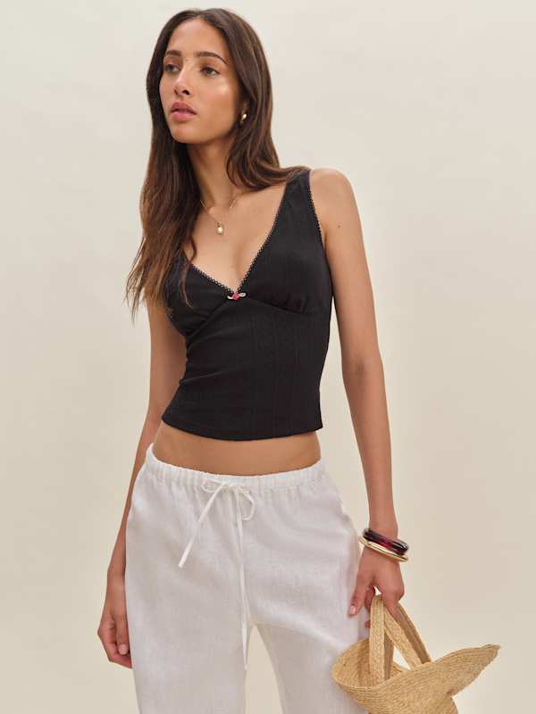 Rue Pointelle Knit Top - Black