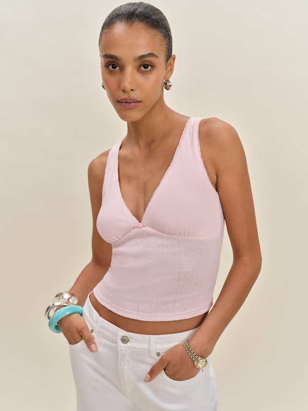 Rue Pointelle Knit Top - Cherry Blossom