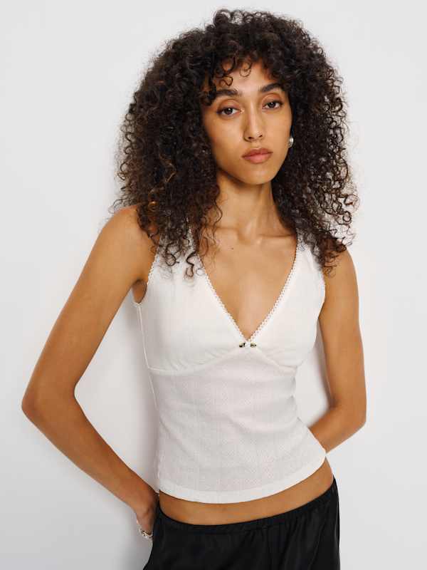 Rue Pointelle Knit Top - White